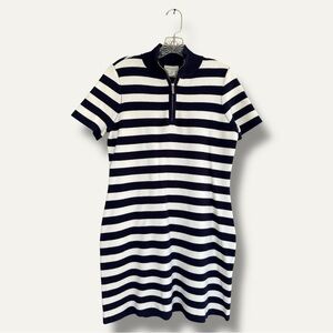 Cynthia Rowley Navy/White Nautical Stripe Short Sleeve Polo Sweater Dress Medium